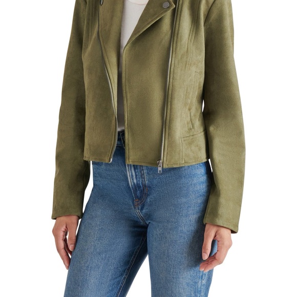 NWT woman’s soft faux suede moto jacket with a cropped hem forest green Size XL. - Picture 11 of 13